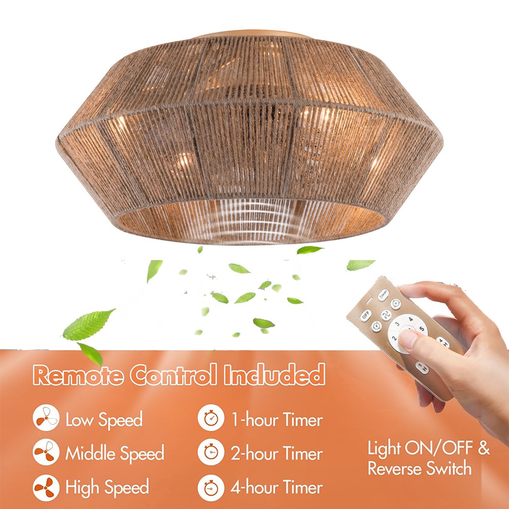 Low Profile Ceiling Fan Caged Flush Mount Ceiling Fan Light With Remote Control