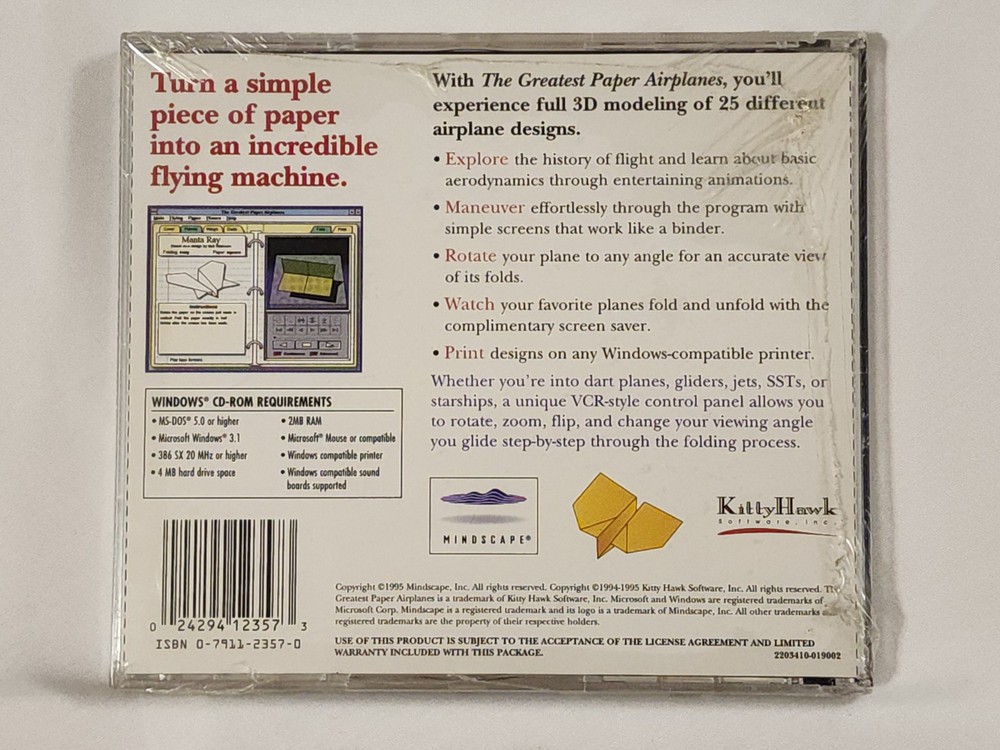 The Greatest Paper Airplanes Software • WINDOWS CD ROM SEALED 1995