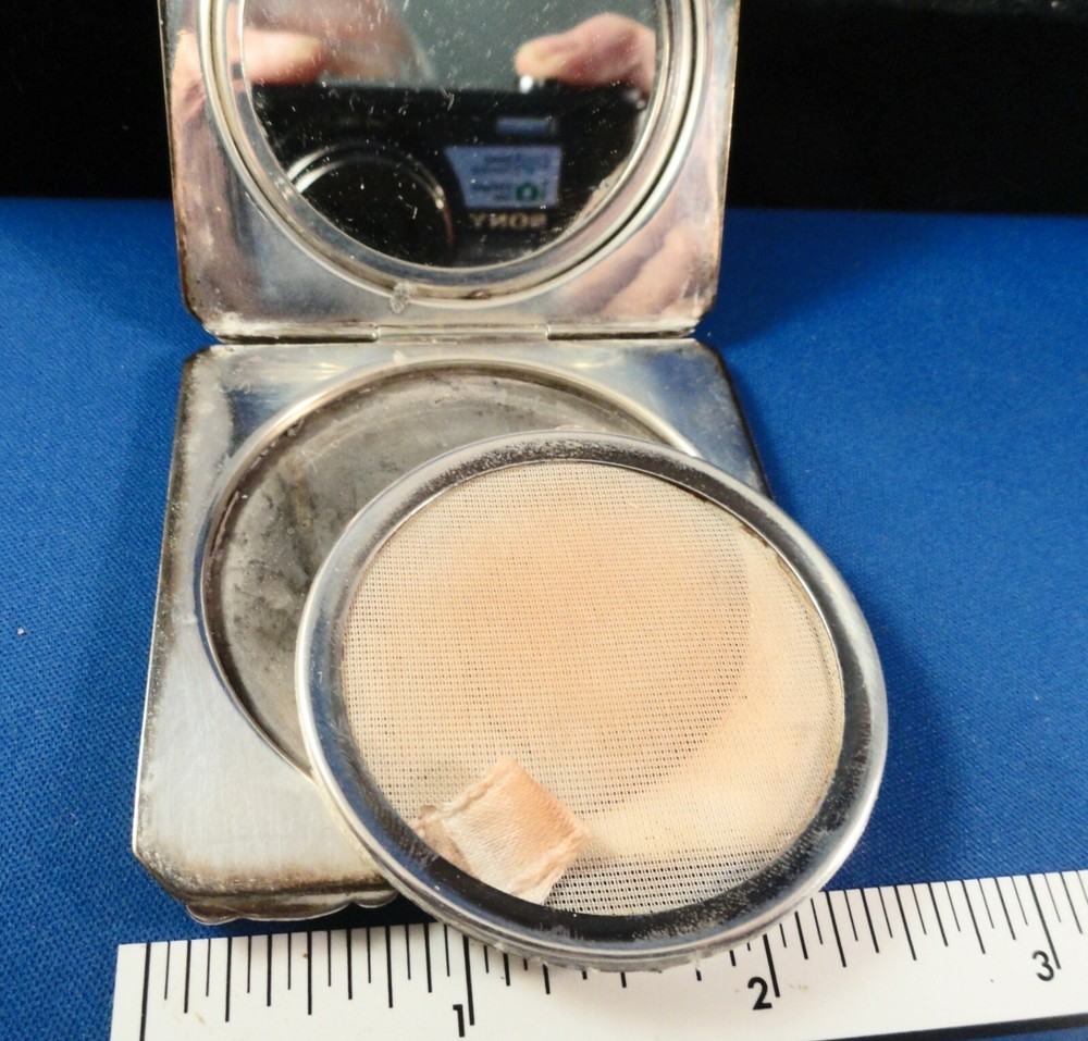 Antique Signed Sterling Silver Hand Chased Compact