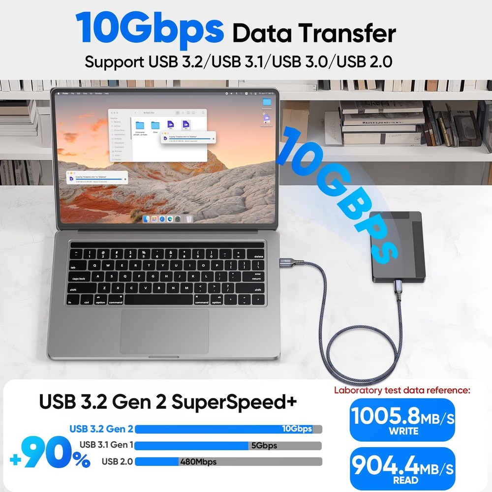 USB C Cable 15ft, Long 3.2 Gen2 10Gbps Data Transfer & 15 Feet, Grey