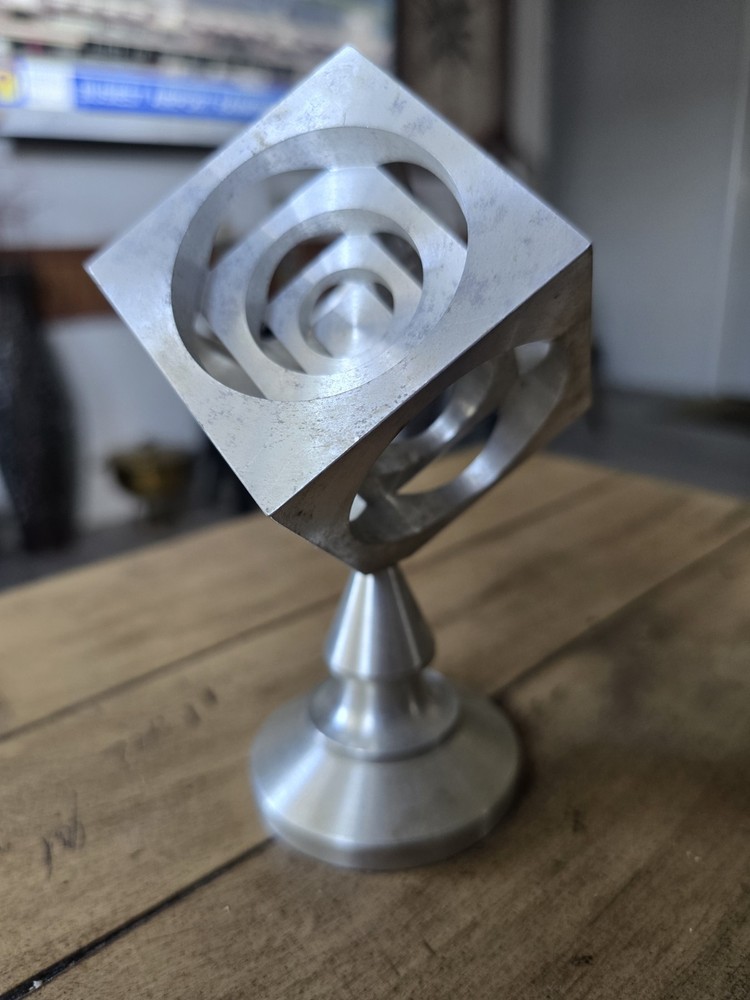 Vintage SILVER Toned Machined Turners Cube