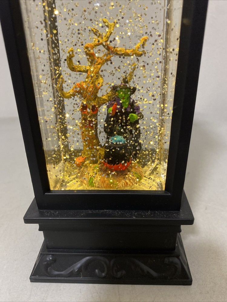 Halloween Snow Globe Lantern with Timer Water Lighted Witch With Cauldron WORKS