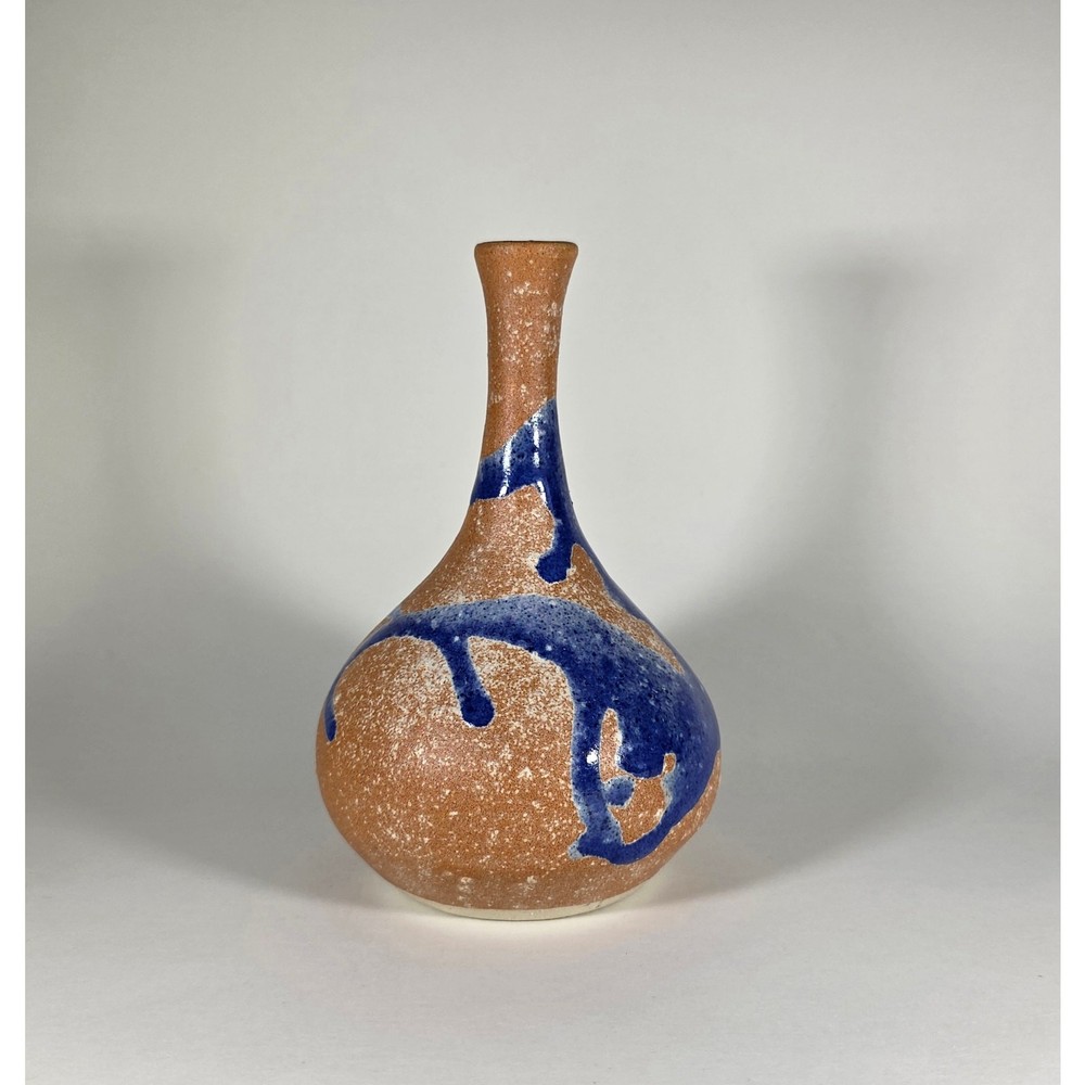 Signed Studio Pottery Bud Vase Blue Glaze Hand Thrown