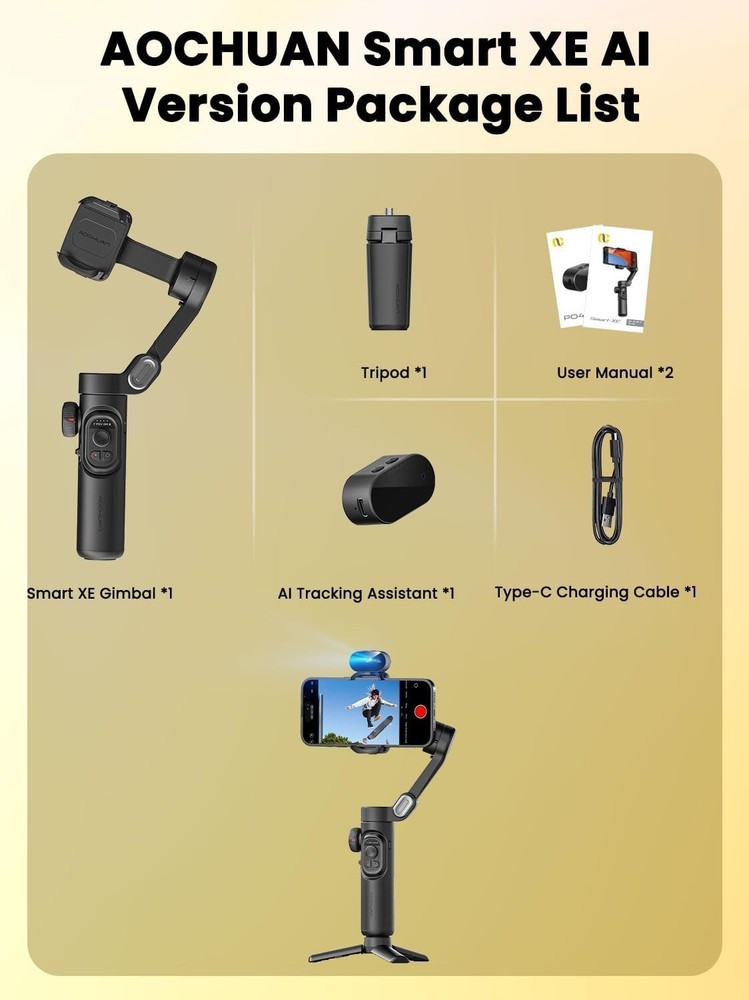 Foldable Gimbal Stabilizer for iPhone Android, Smart XE AI Tracking, 3-Axis