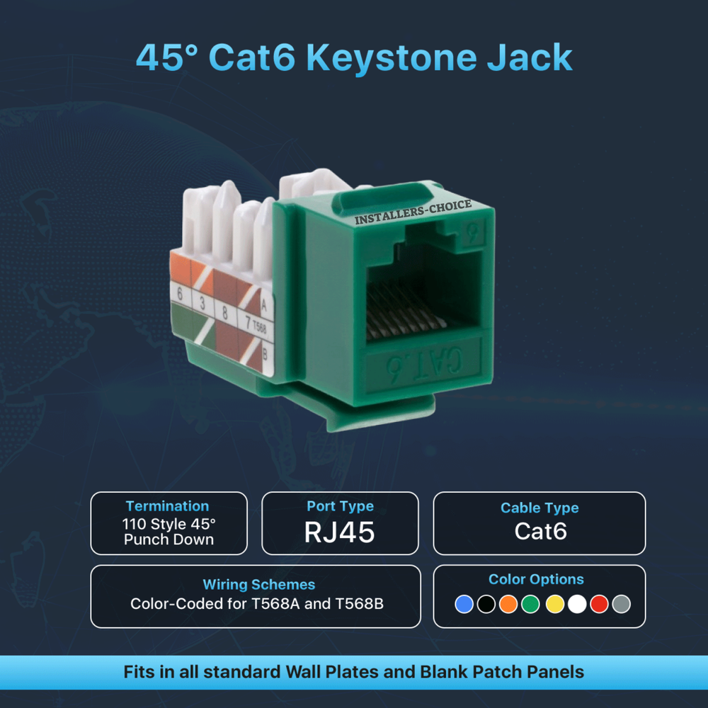 100 pcs Cat6 Punchdown Keystone Jack Green 45 Degree Angle Ethernet Network PACK