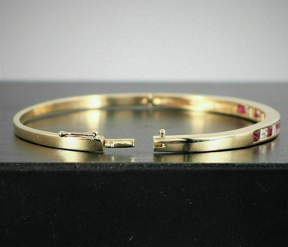 4CT Princess Simulated Ruby & Diamond Bangle Bracelet 14K Yellow Gold Plated
