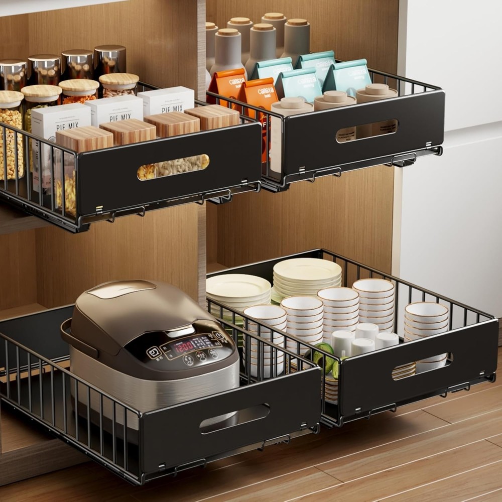 2 Pack Pull Out Cabinet Organizer Slide Out Drawers Cabinets Peel Stick Heavy