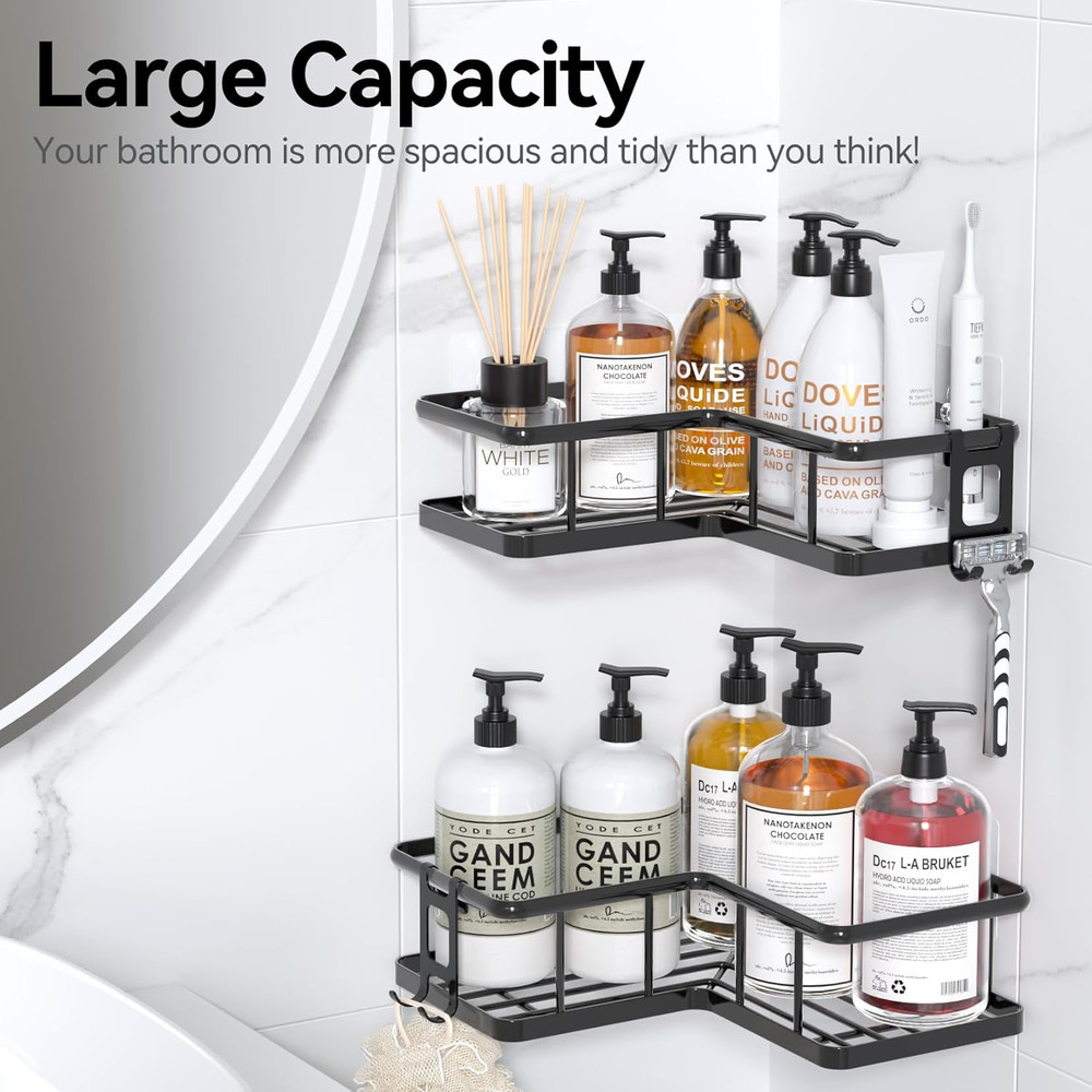 Corner Shower Caddy 2 Pack, No Drill Adhesive Shower Storage Shelves, Rustproof