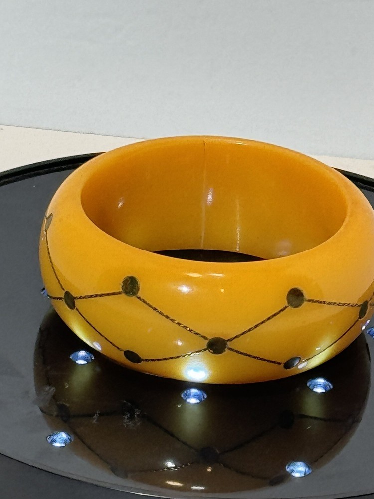 Bakelite Bangle Bracelet Butterscotch Brass Injection Dot Tested VERY RARE READ