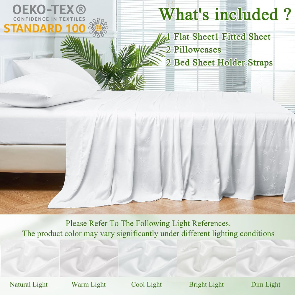 Bamboo Viscose Cooling Sheets, 600 TC, 16" Deep Pocket, Full, White