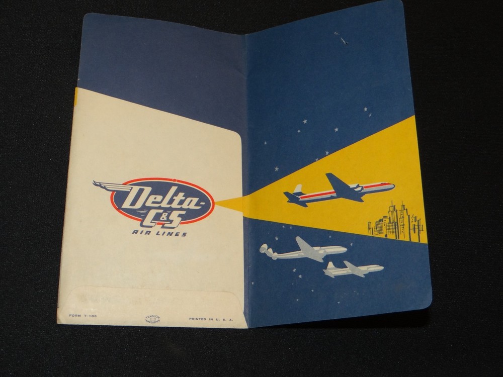 Delta C & S - Vintage 1950's Plane Ticket Envelope Sleeve