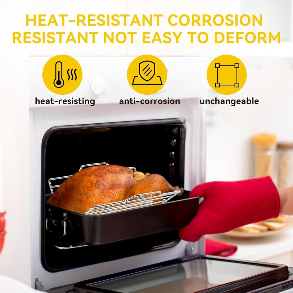 Multi-Purpose Adjustable Roasting Rack Turkey Roaster Set Complete W/ V-Shaped