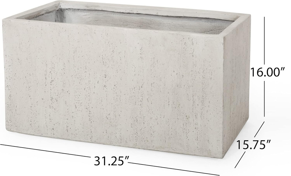 Modern White Cast Stone Rectangular Planters - Set of 2 for Outdoor Use