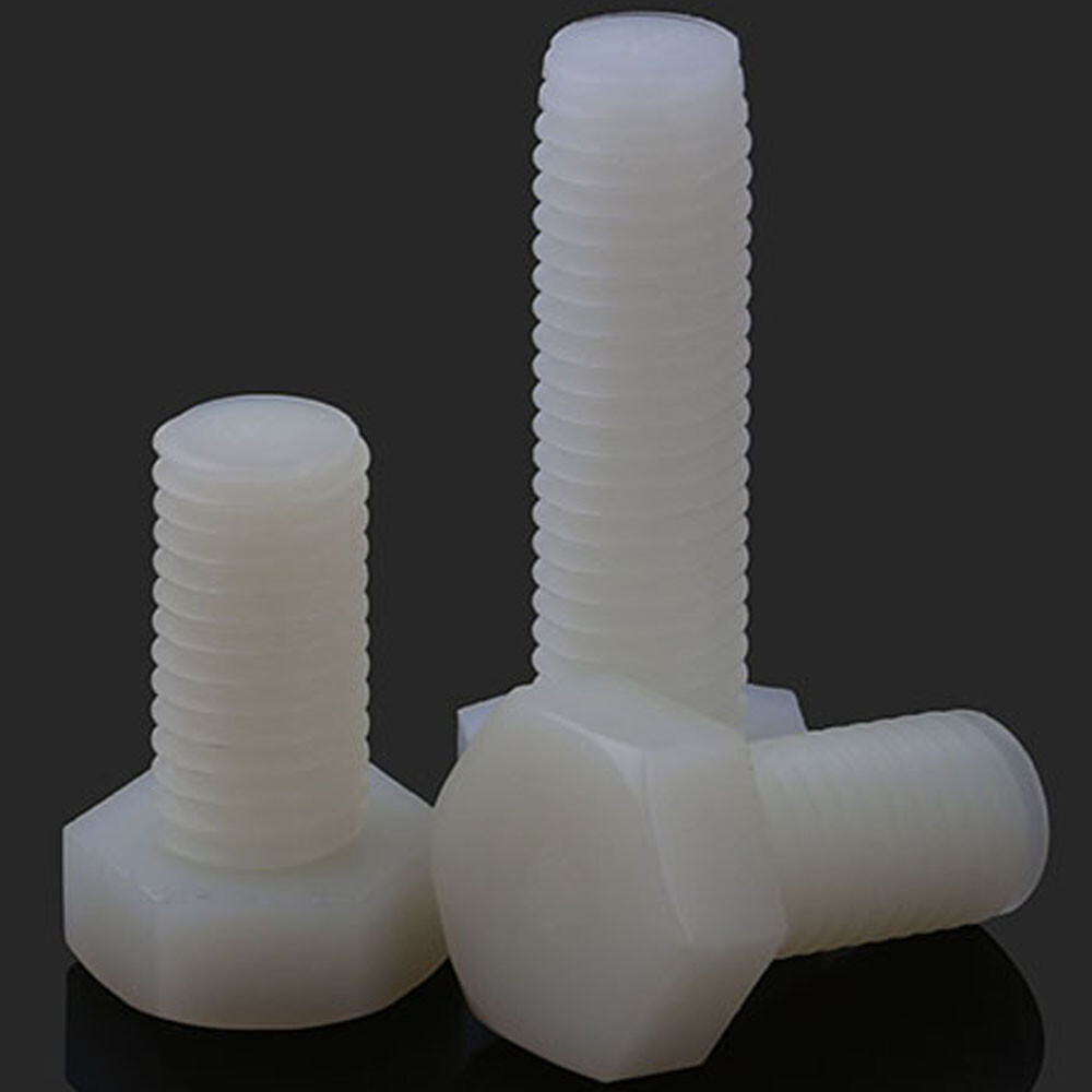 M6 - 1.0 White Nylon Hex Head Bolts Full Thread Hex Cap Plastic Screws DIN 933
