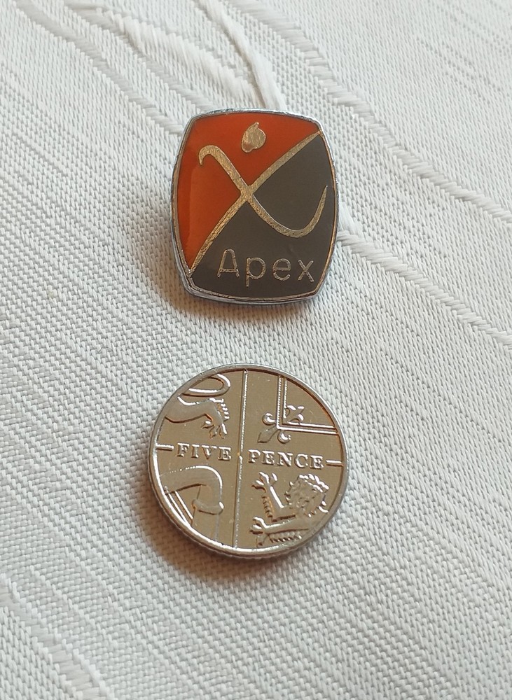 Two APEX trade union enamel badges (different designs)