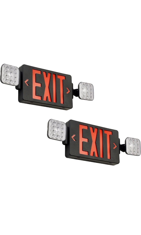 2 PACK TANLUX Black Exit Sign with Emergency Lights, LED Emergency Exit Light