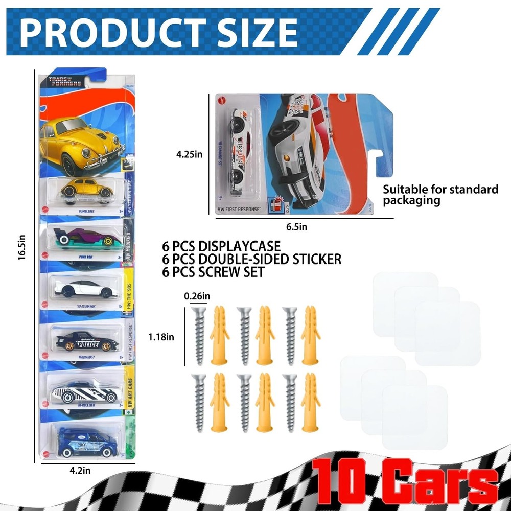6 Pack Clear Hot-Wheels Storage Display Case, Wall-Mounted Showcase Holds Up ...