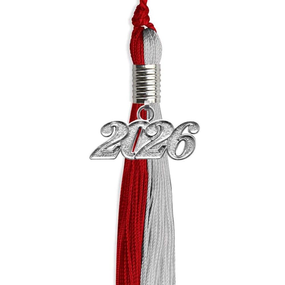 Endea Graduation Red/Grey Tassel With Silver Date Drop