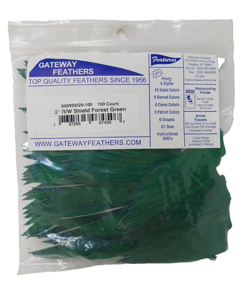 100 Pack Gateway Feathers 3" Right Wing: Shield Forest Green 300RSSGN-100