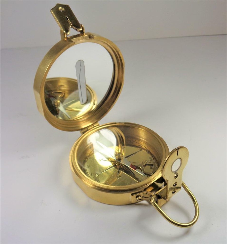 NAUTICAL SOLID BRASS CLINOMETER MARITIME FOLDING COMPASS INSTRUMENT WITH BOX