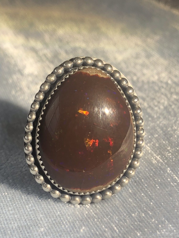 Handcrafted Natural Ethiopian Opal Ring, Sterling, Size 8