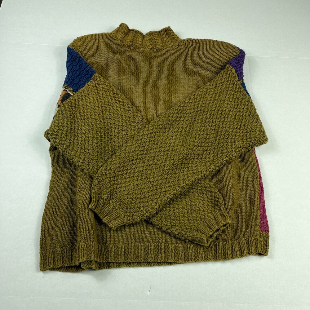 Outlander Patchwork Mock Neck Sweater Cable Knit Kitsch Vintage Size MEDIUM FLAW