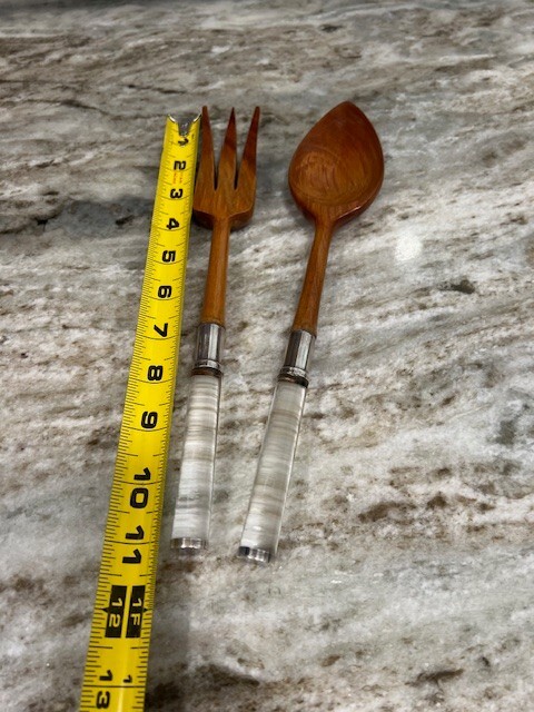 MCM Teak Salad Serving Fork and Spoon With Lucite Handles