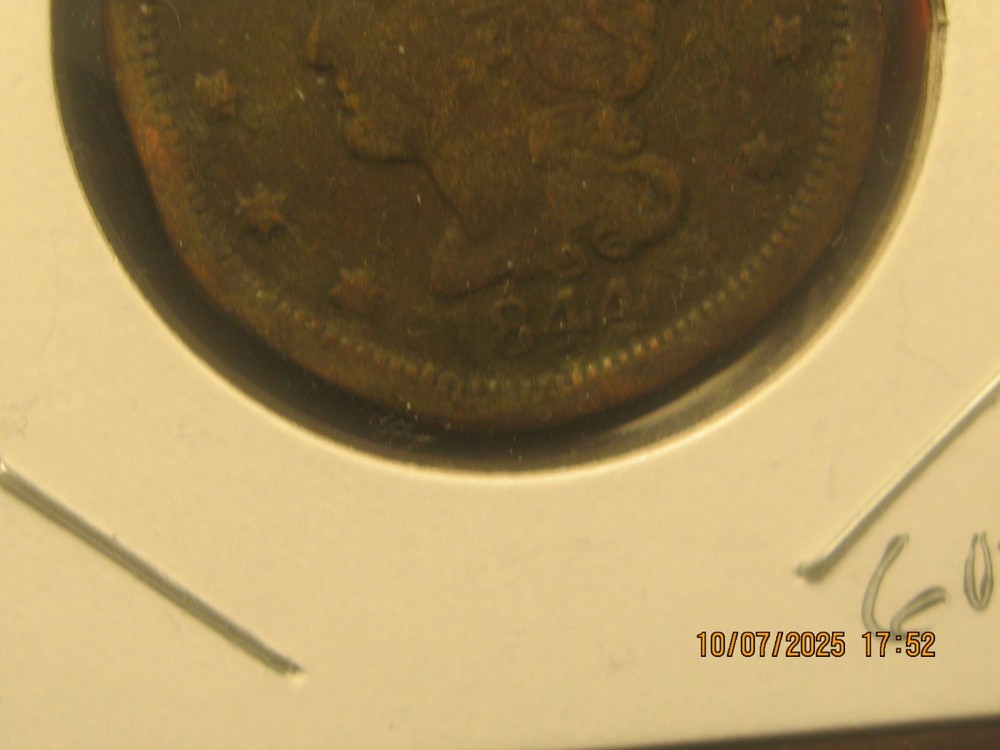 1844 LARGE CENT COPPER