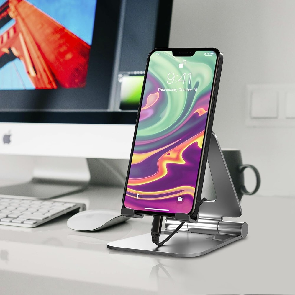 Dual Folding Cell Phone Stand, Fully Adjustable Foldable Desktop Phone Holder