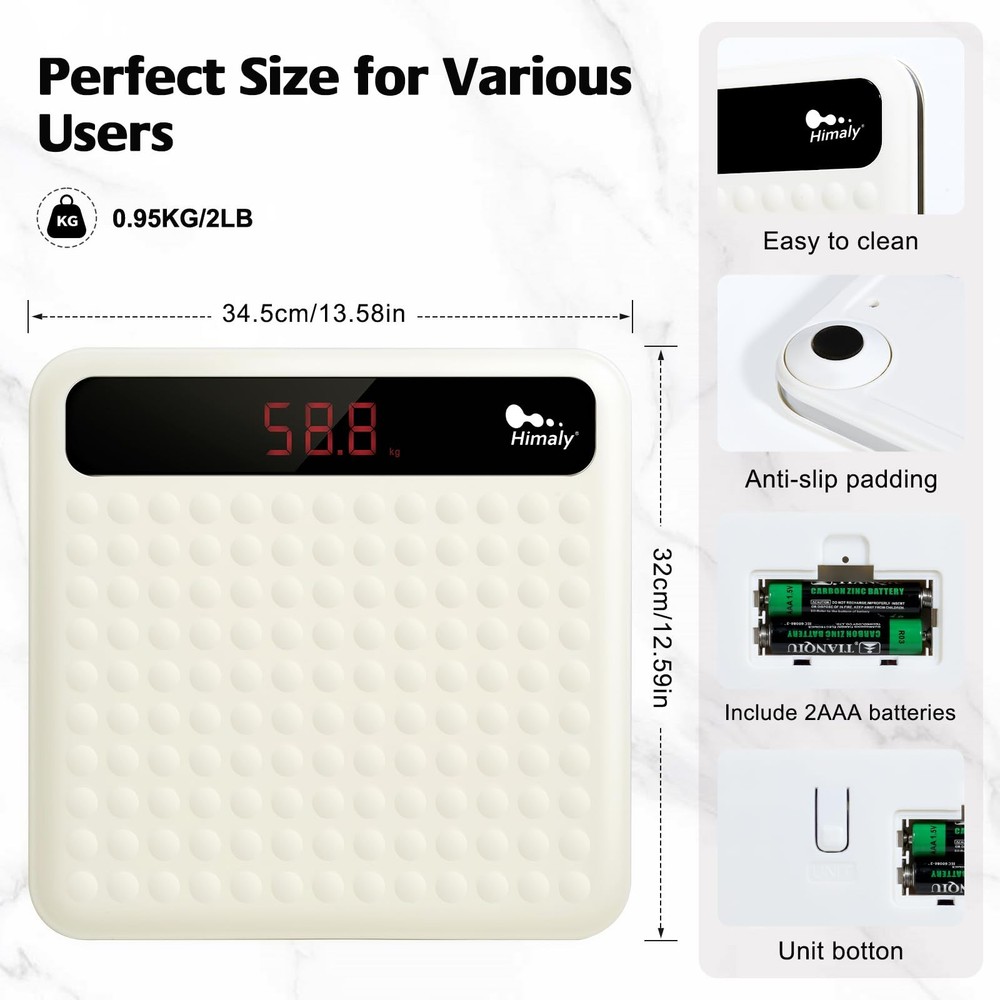 Digital Body Weight Scale Step-On Non Slip Silicone Platform 400 lbs White