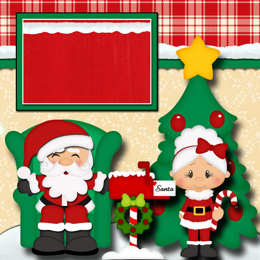 VISITING SANTA Christmas premade scrapbook pages printed layout Digiscrap A0281