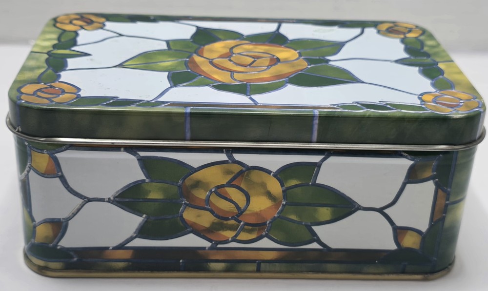 Multicolor Stained Glass Floral Style Decorative Rectangle Tin