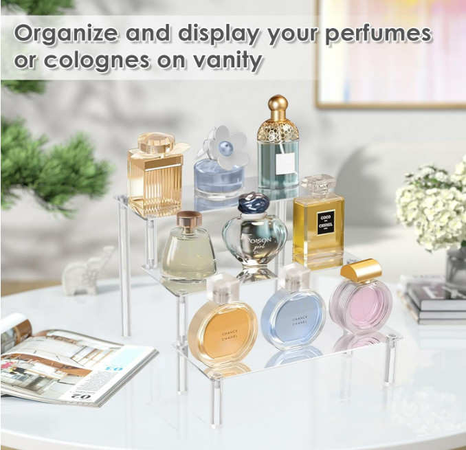 Acrylic Display Risers,Clear Display Risers Stand Small Mini Shelf 3 Tiered