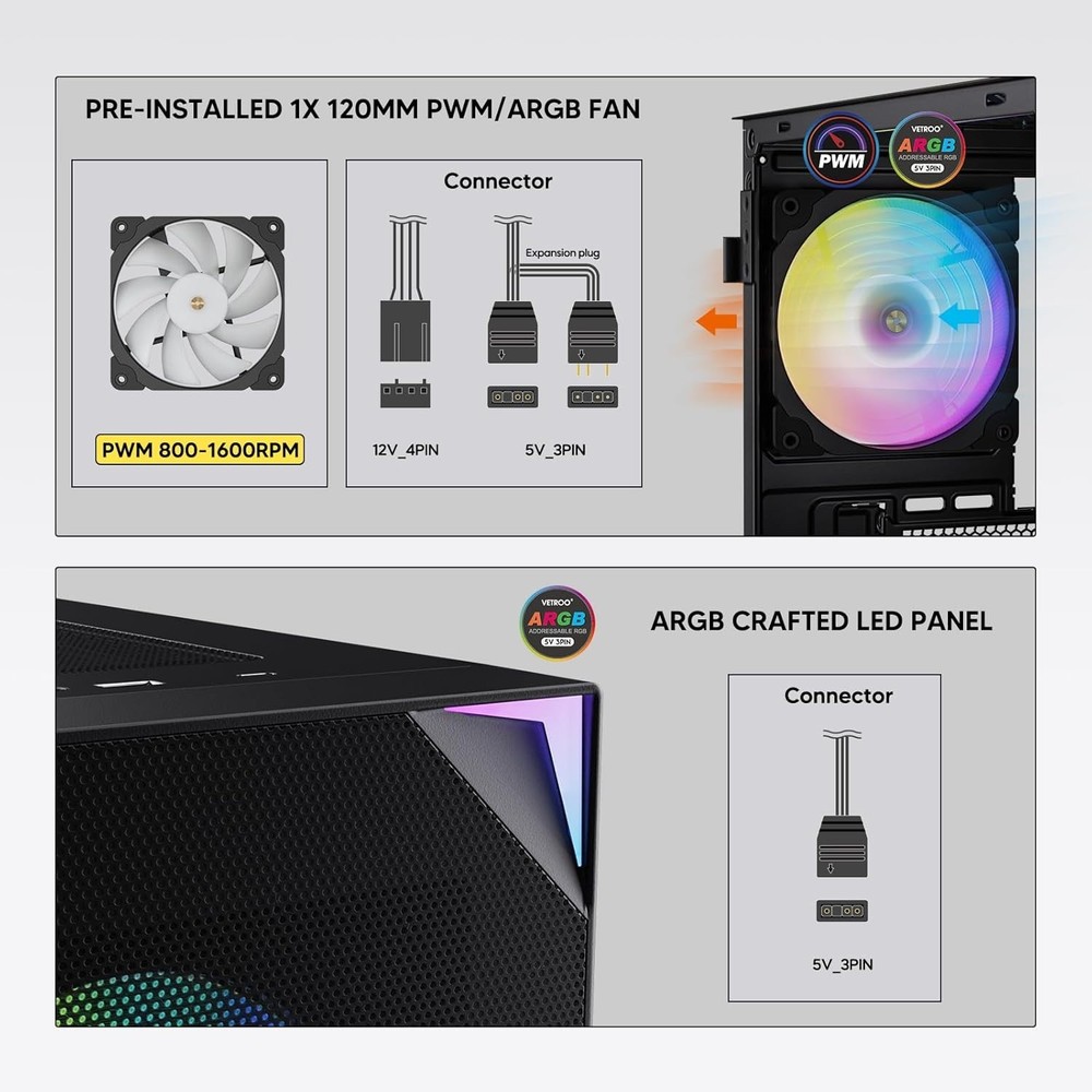 AL800 ATX PC Case - Tempered Glass, Adjustable RGB & Efficient Cooling