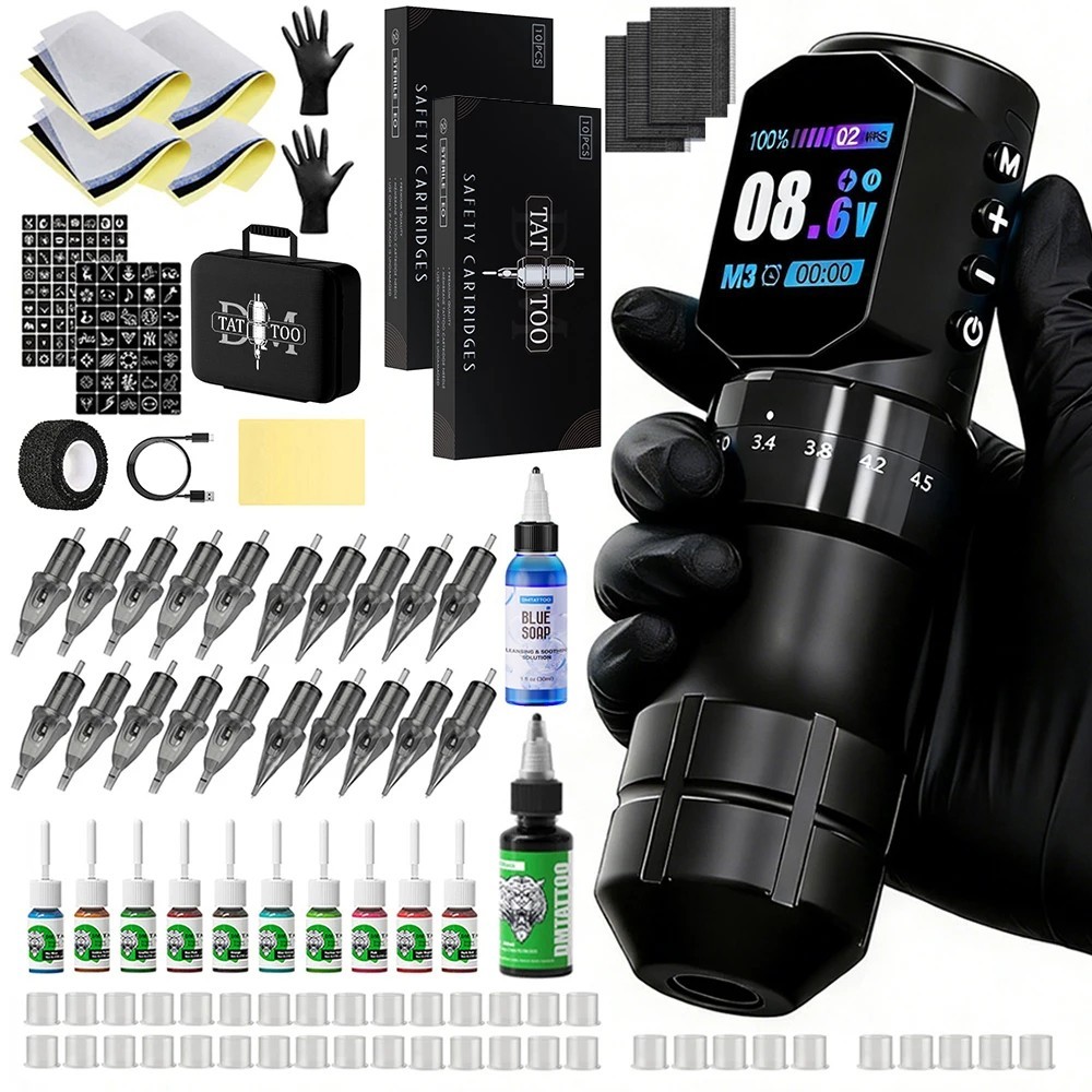 Tattoo Machine Kit Professional Adjustable Stroke Wireless Coreless Brushless