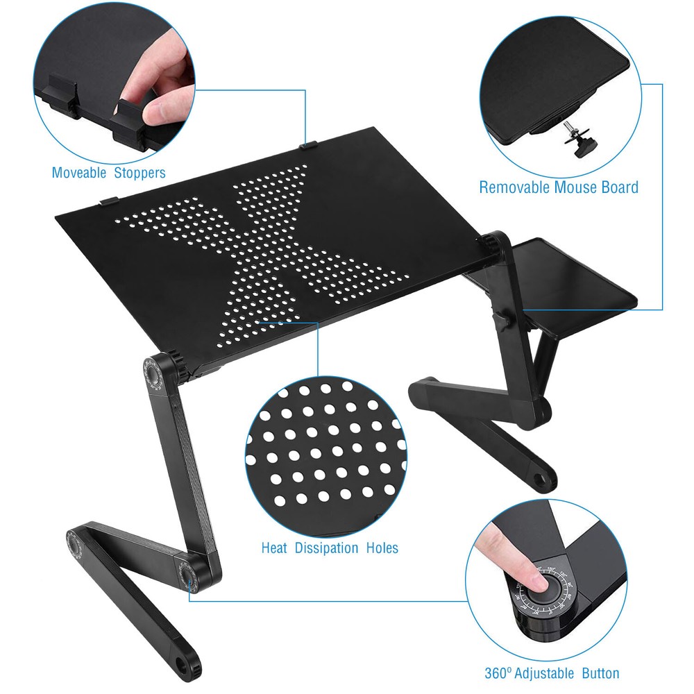 Folding Laptop Table Computer Desk Stand Bed Sofa w/Mouse Pad Adjustable Legs