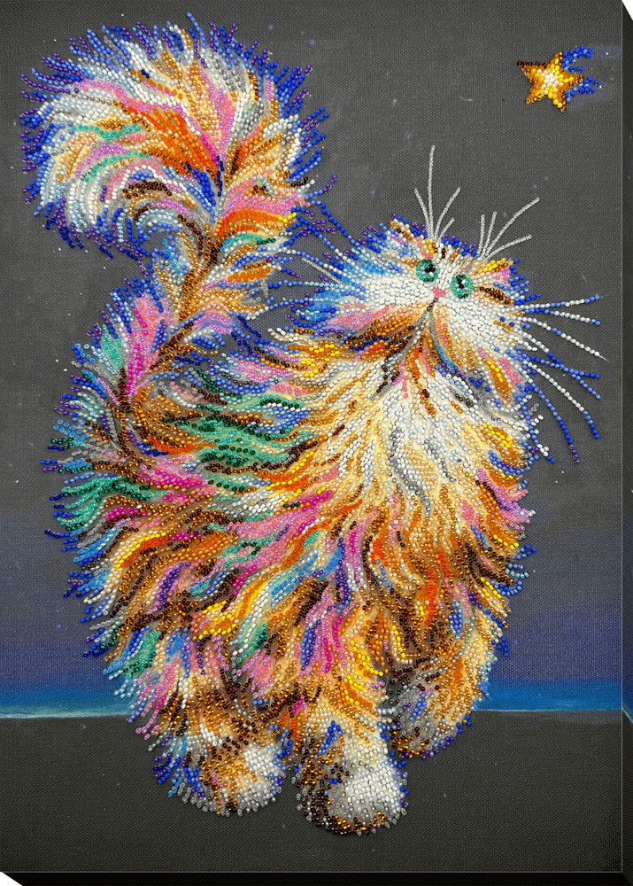 DIY Bead Embroidery Kit "Cat" Beaded stitching needlepoint beadwork