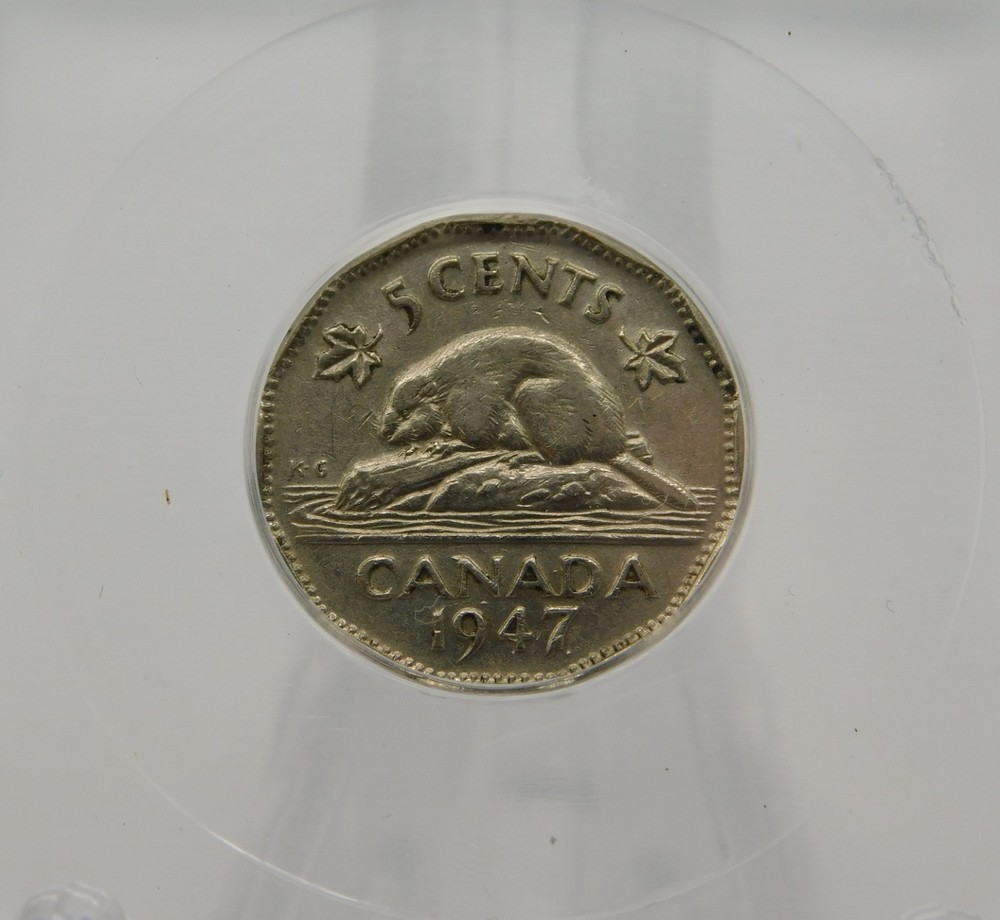 1947 CANADA FIVE CENT ICG AU50 Dot (BT1182)
