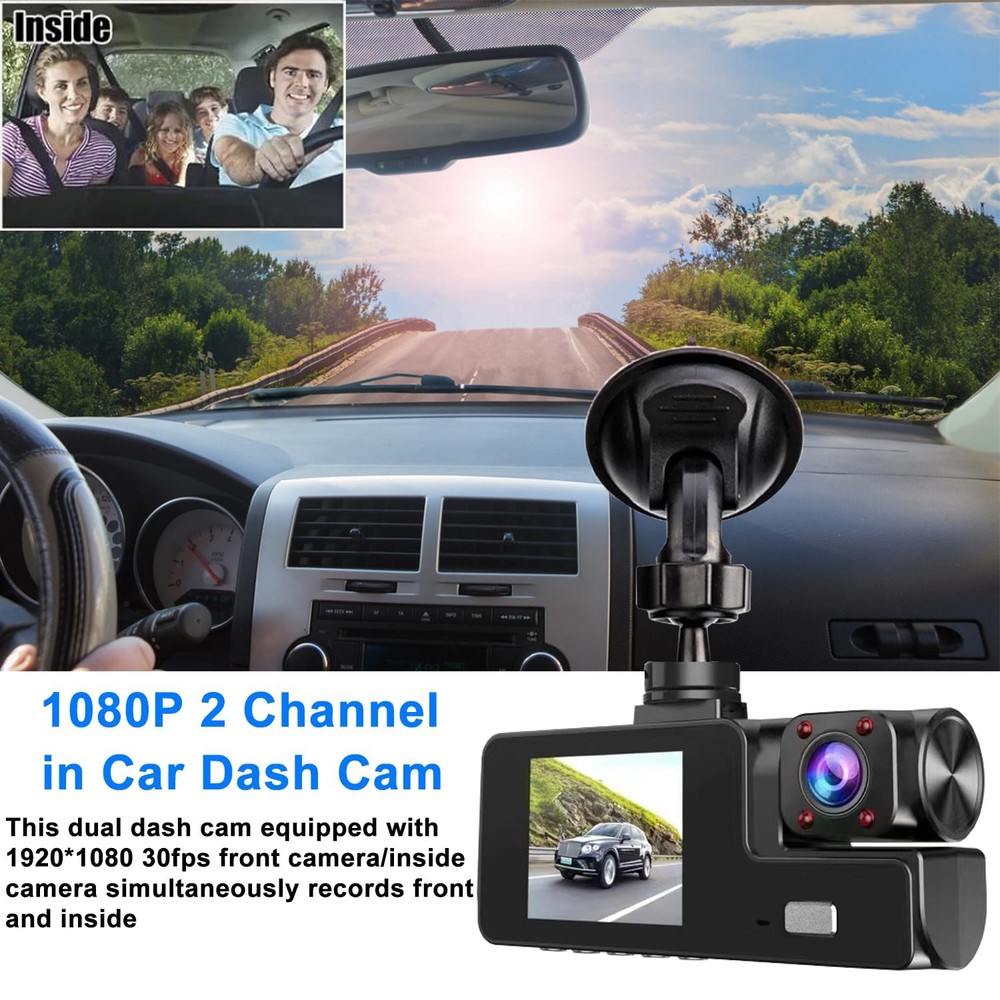 WiFi 1080P Dual Dash Camera for Car Front and Inside Dashcam Black