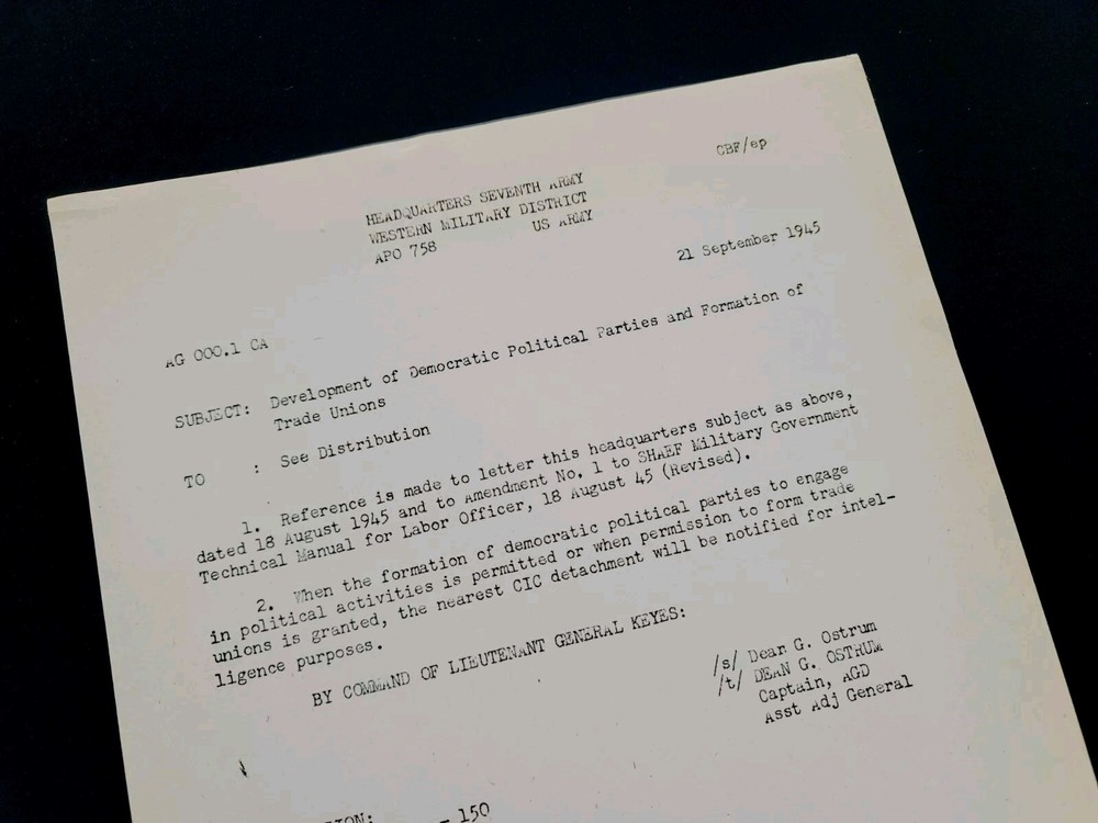 1945 Germany WWII US Army War Intelligence Document Development Political Party