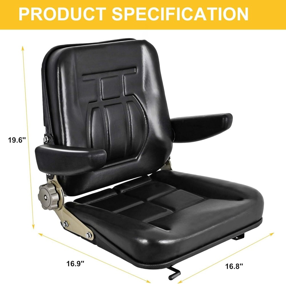 Universal Forklift Seat Replacement 45°-180° Adjustable Backrest & Armrests