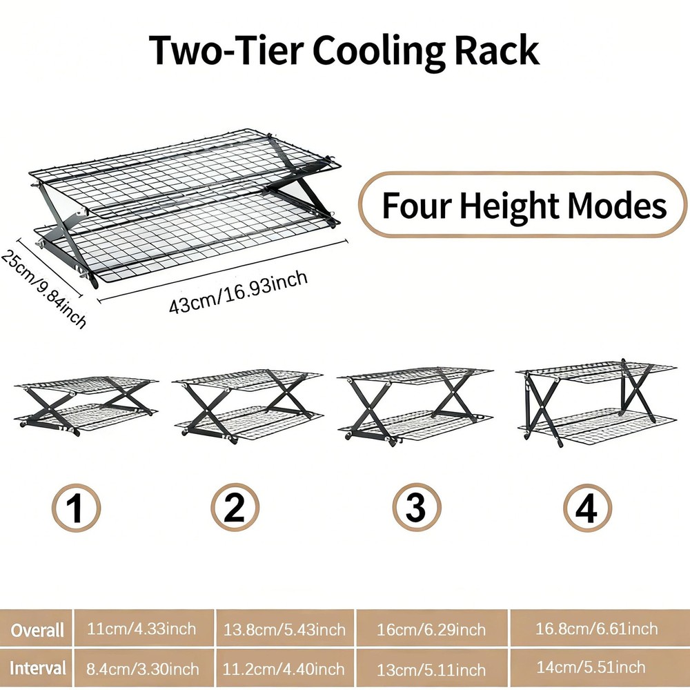 2-Tier Collapsible Cooling Racks, Detachable Wire Cooling Rack Stackable Dryi...