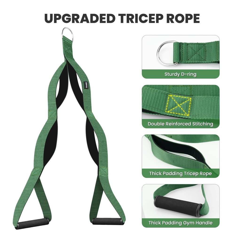 Tricep Rope Cable Attachment Handles, Pull Down for Green