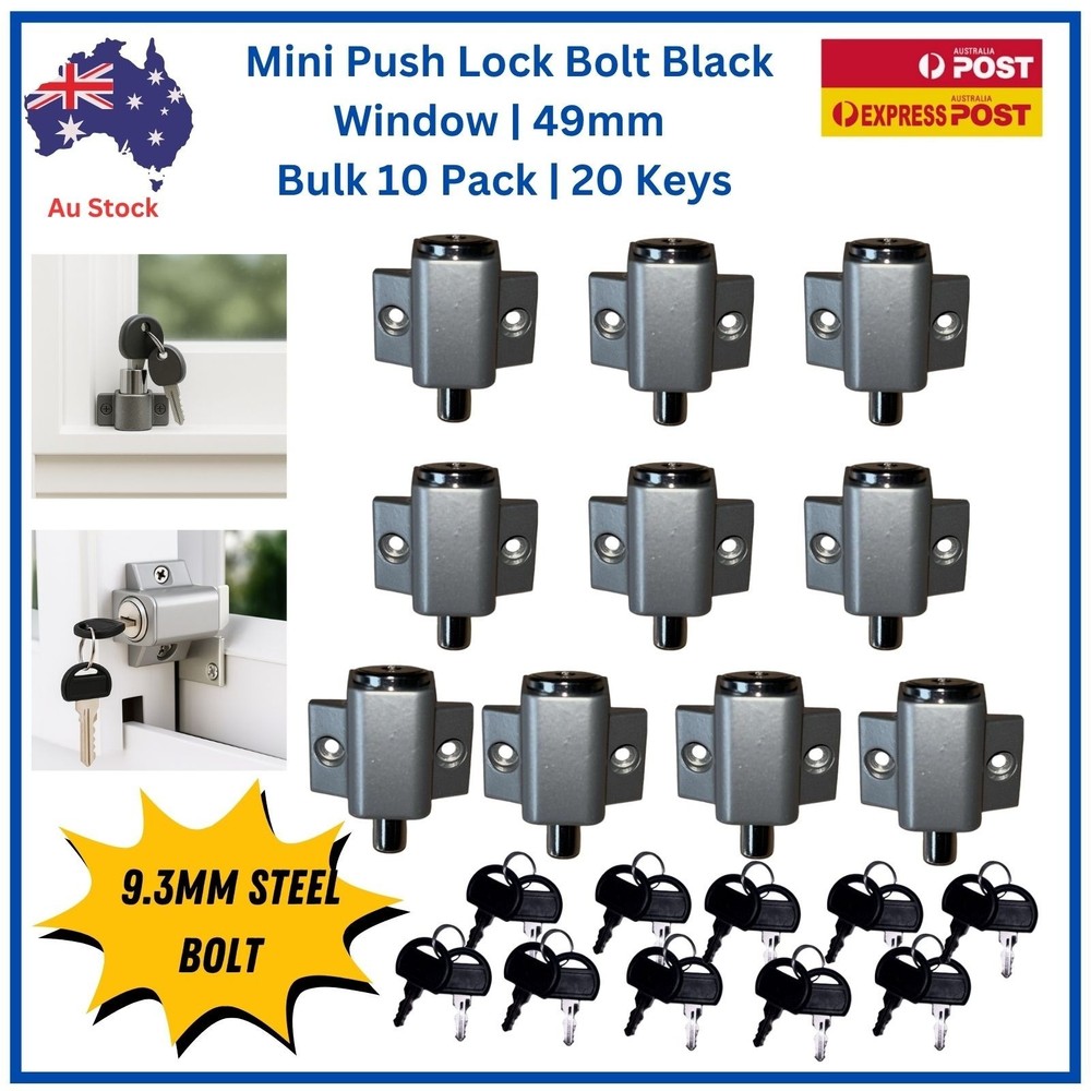 TradeBase Mini Push Lock  Window | Door | Silver  Grey |Bulk 10 Pack