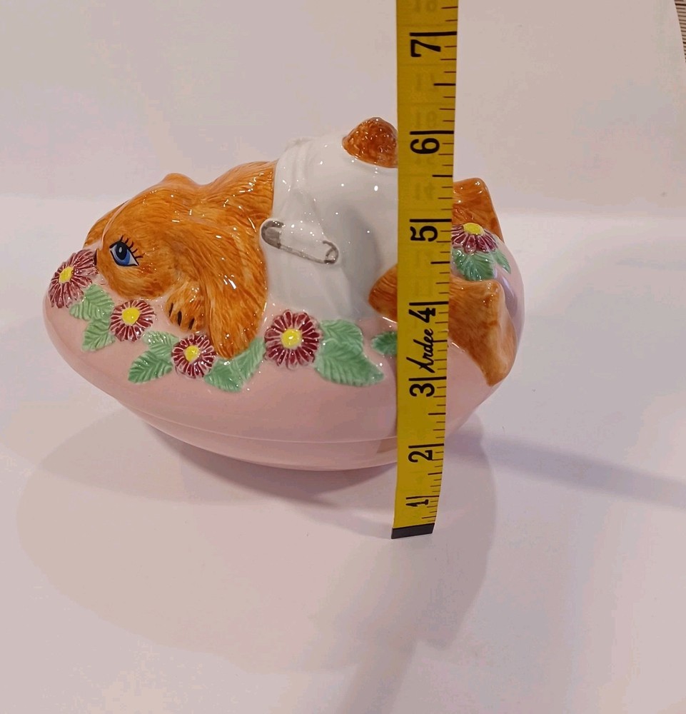 Vintage Large Pocelain Egg With Bunny On Top Candy Dish