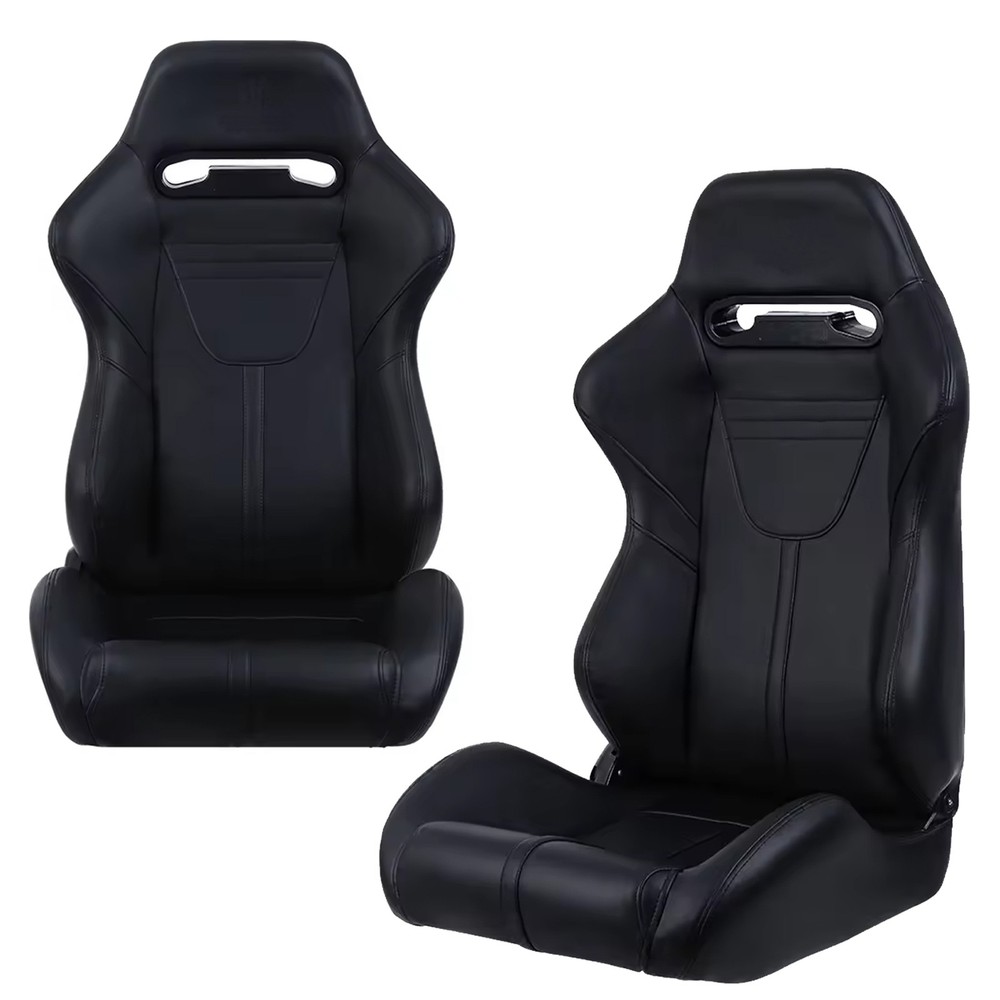 Universal Racing Seats Pair PVC Leather Reclinable Adjustable Sliders