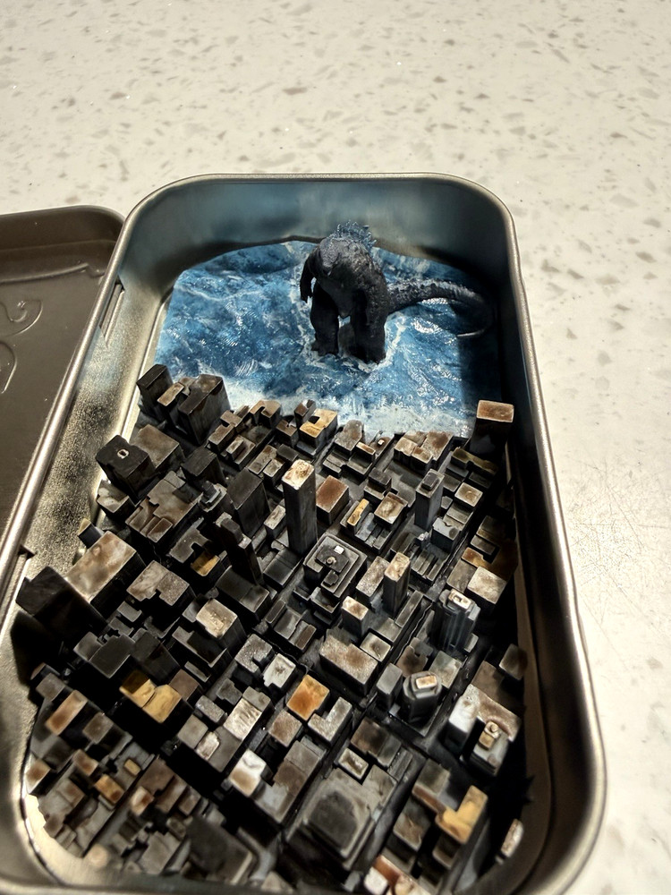 Godzilla Attacks Tokyo In An Altoids Tin Whimsical Scene