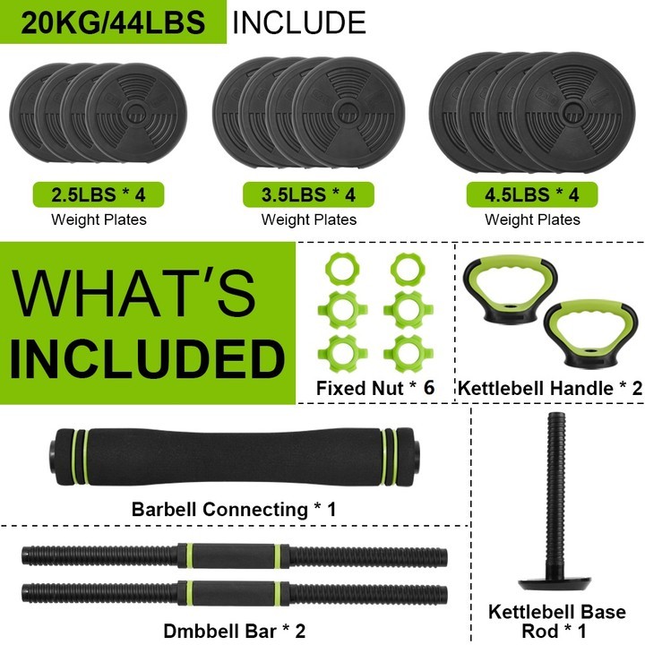 Adjustable Multi-Function Strength Training Dumbbells Set 44Lbs with Connector