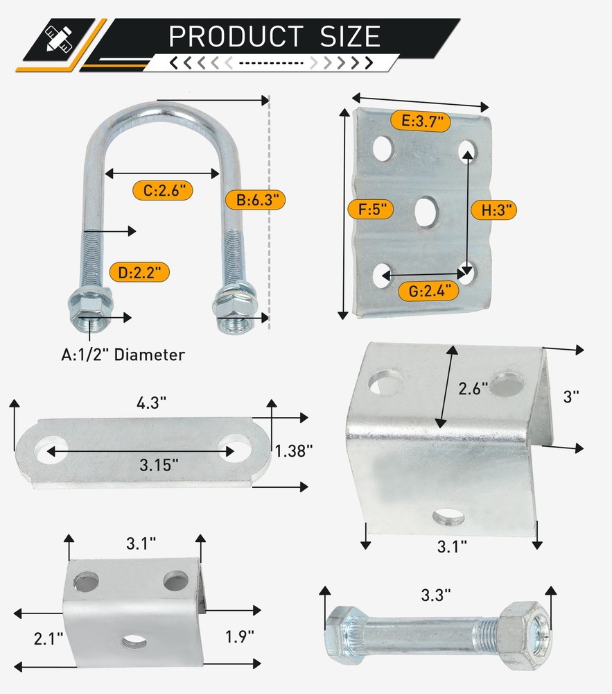 2Pcs 4 Leaf 25-1/4" Double Eyes Utility Trailer Leaf Spring Kit 3500lb Capacity