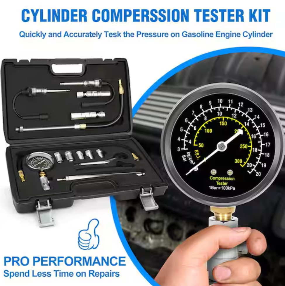 Compression Tester Kit Petrol Engine Cylinder Gauge Tool Automotive 15 pc